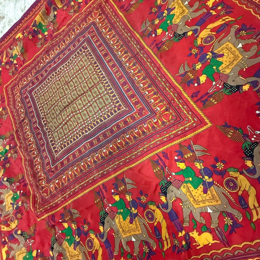 VTG Oscar De La Renta Vibrant Red Tapestry with Elephant Motif - Picture 4 of 13